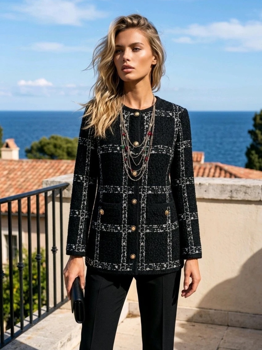 NWT Chico’s Black Windowpane Sweater Jacket - Picture 2 of 5